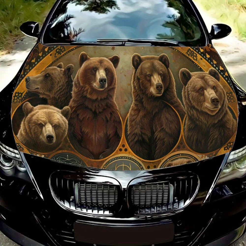 

Cartoon Bears Circular Decorations Car Hood Wrap Color Vinyl Sticker Truck Graphic Bonnet Auto Accessories Decoration Decal Gift