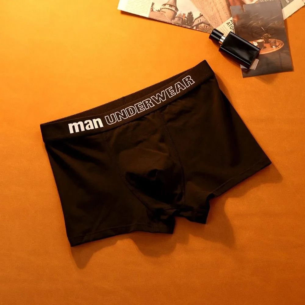 4Pcs Elastic Plus Size Men's Boxer Briefs Seamless Mid Waist Shorts Underpants Lingerie Letter Panties Male
