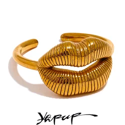 Yhpup Stainless Steel Lip Open Fashion Ring 18K PVD Plated Metal Personalized Jewelry Attractive Women Finger Accessories