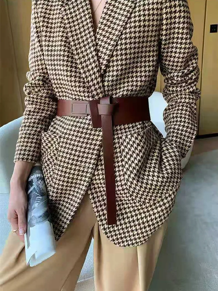 Stile coreano autunno inverno donna giacche Blazer di lana Vintage moda elegante capispalla Casual cappotto con cintura Cardigan femminile