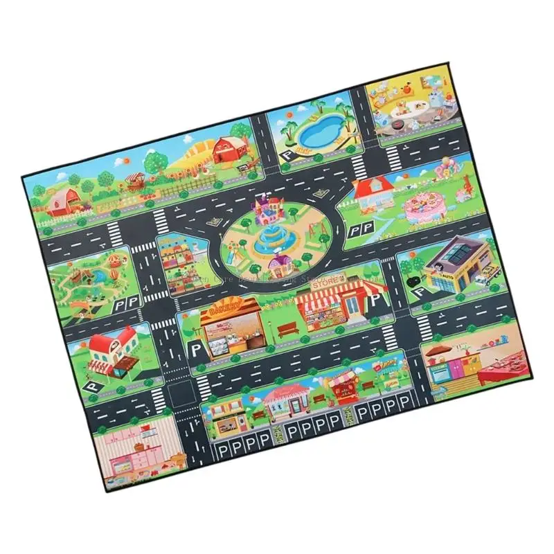 Alfombra juego paisaje urbano plegable, juguete con señales tráfico, caminos, patrón construcción para aprendizaje