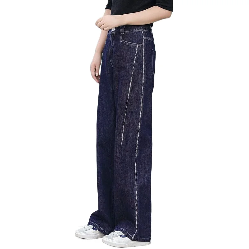 

Autumn New Wide Leg Pants Dark Blue Retro Literary Casual Straight Pants Large Size High Waist Skinny Long Pants Trendy Girl