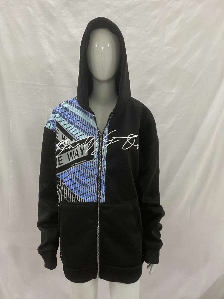 Neues Design Herbst/Winter Street Personalisierter Farbblock-Buchstabendruck Loser Hoodie mit Wasser-Diamanten für Männer und Frauen