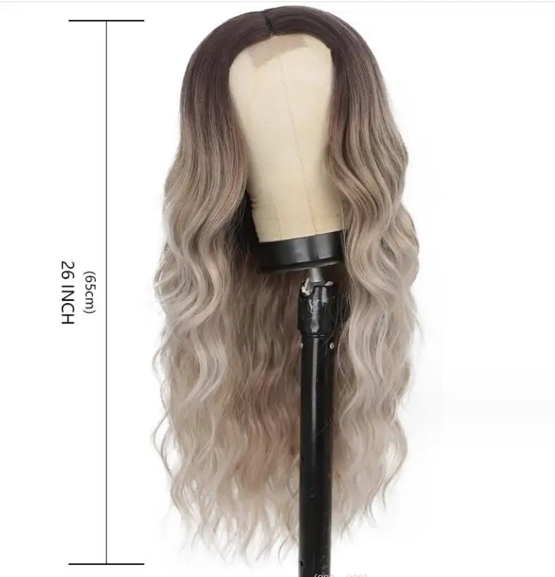 Parte média Ombre peruca encaracolada para mulheres, cabelo pequeno de renda, preto longo, loiro MIX, 3 cores, novo