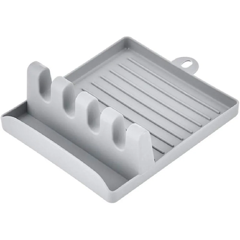 Kitchen Utensil Rest & Lid Holder Stand, 3-in-1 Countertop Organizer with Non-Slip Base, Drip Catcher Tray for Spatulas, Ladles, Pot Lids, and Cutting Boards, Cartoon Style All-in-One Caddy for Stove Top Cooking (1-Pack)