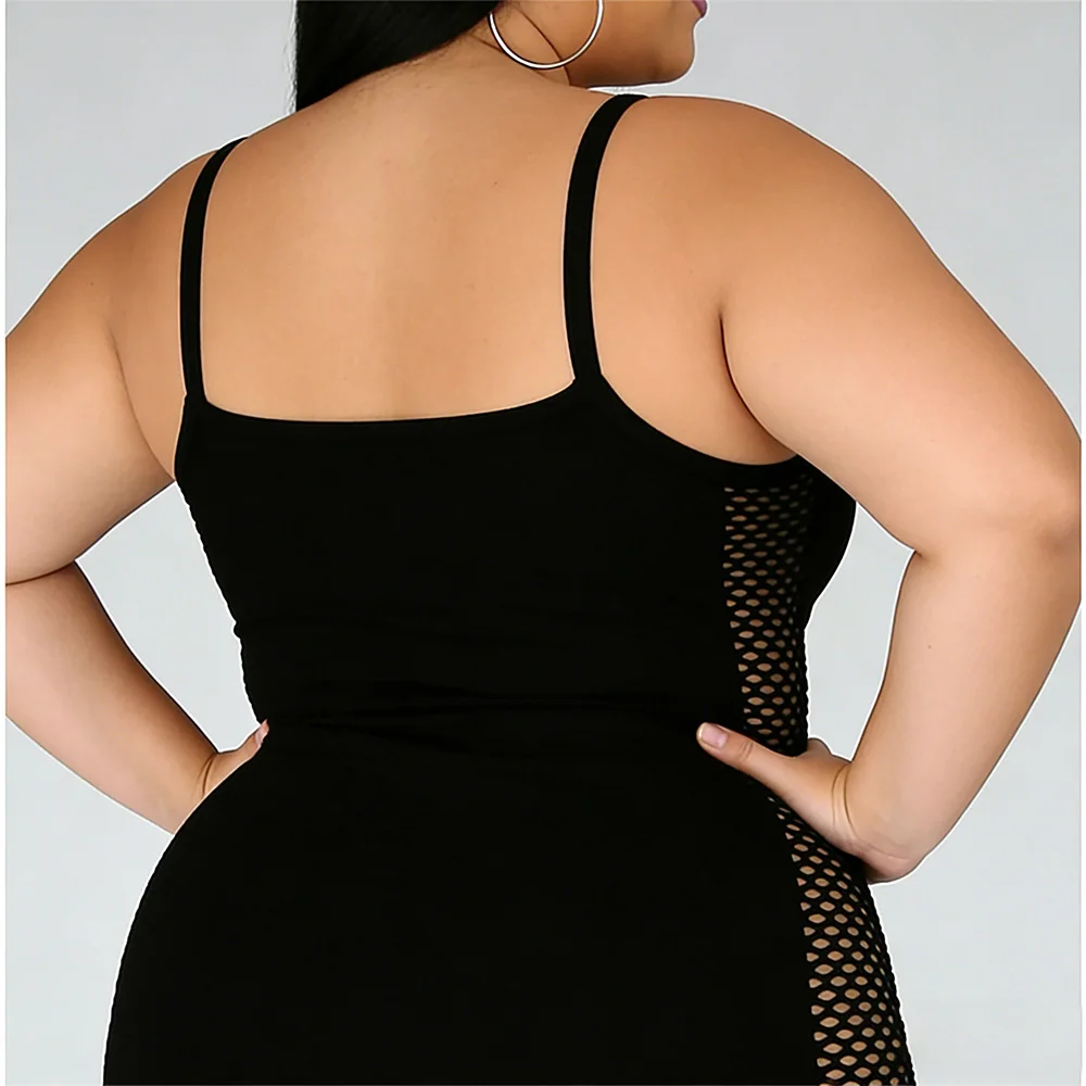 Vestidos ajustados de tirantes finos para mujer, con malla y patchwork, para discoteca, fiesta, vestido hueco, talla grande 9XL 8XL 7XL 6XL