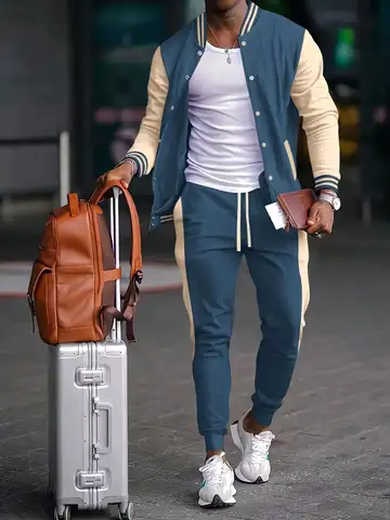 2025 새로운 남성 봄, 가을 야구 유니폼 레저 청소년 버튼 카디건 재킷 바지 정장