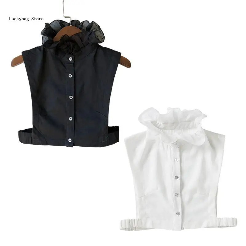 

Korean Sweet Girls Princess Stand False Collar Womens Button Down Solid