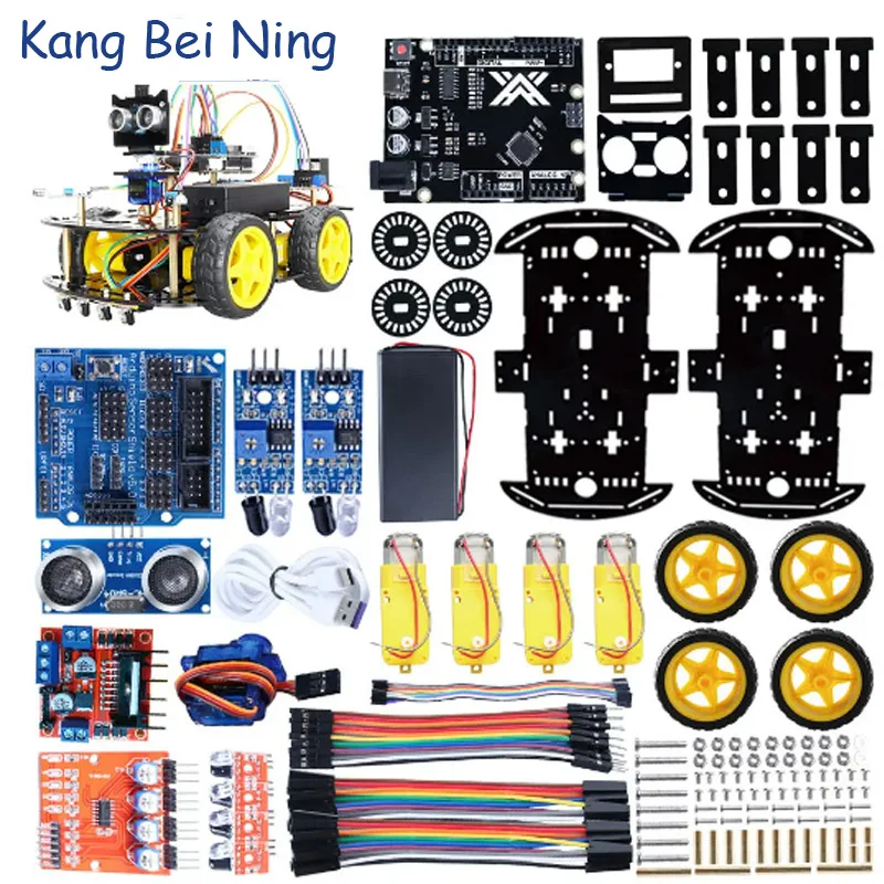 4WD Smart Robot Car Starter Kit For Arduino Programming Project STEM Education Complete Upgrade Version Board Full Set +e-Manual