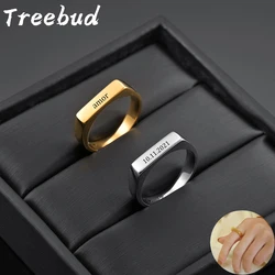 Treebud Custom Names Ring for Women Men Stainless Steel Personalized Laser Engraved Letters Date Couple Rings Party Jewelry Gift