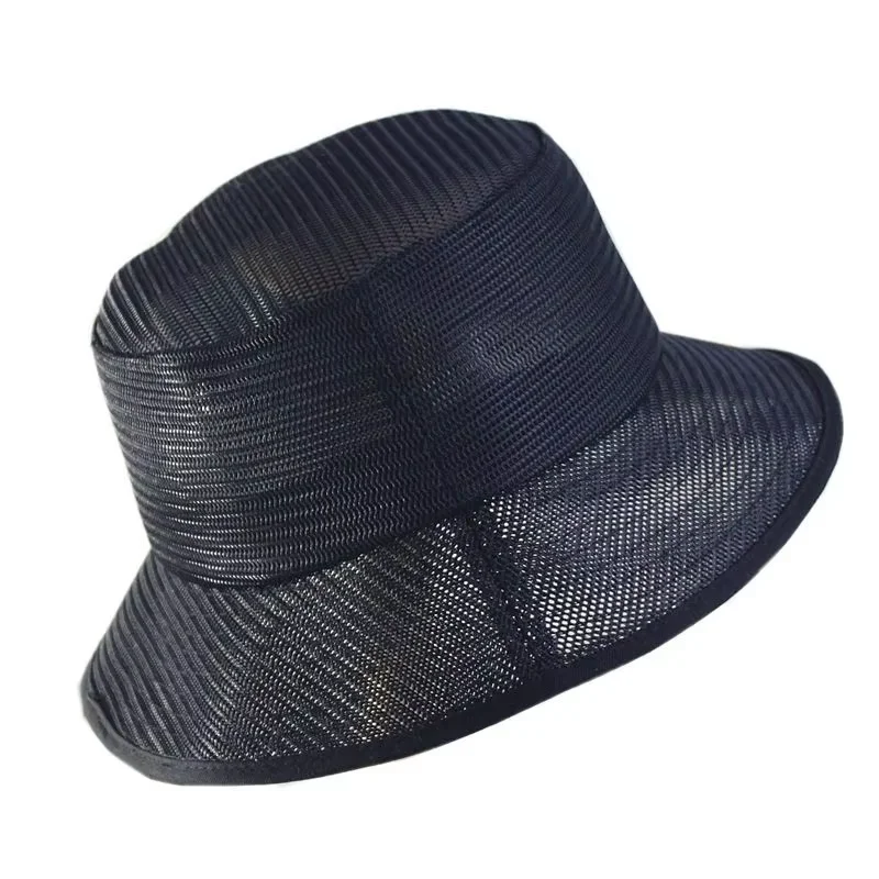 Summer Full Mesh Fisherman Hats for Men Wide Brim Hat Men\'s Cap Solid Color Cool Breathable Panama Hats Sunshade Bucket Hat