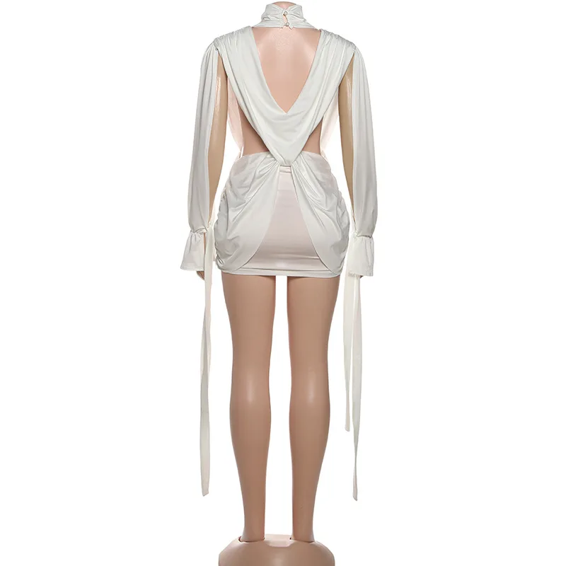 Aushöhlen Plissee Kleid Abend Club Kleider 2025, Frauen Herbst Sexy Bodycon Mini Kleider Party Elegante Abend Prom Kleid