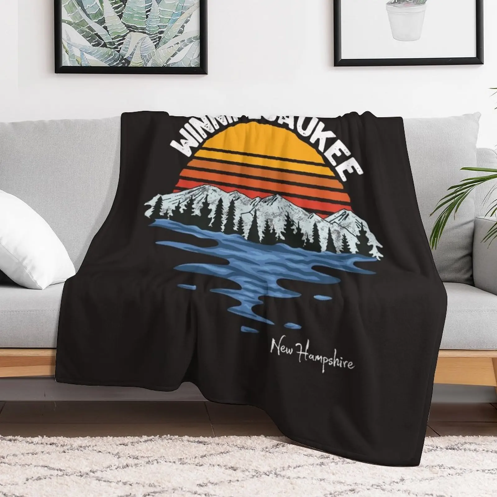 

Vintage Lake Winnipesaukee New Hampshire Souvenir Throw Blanket Heavy Personalized Gift Quilt Blankets