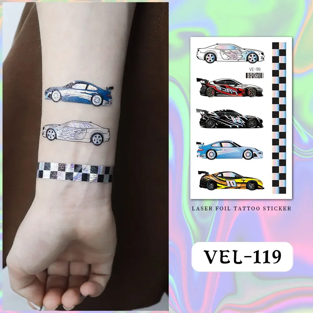 Laser Cartoon Tattoo Stickers for Kids Waterproof Temporary Tattoos UFO Monster Unicorn Design Tatoo Karting Car Fake Tatto Hand