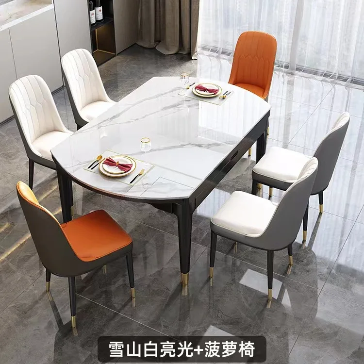 Slate, dining table, household, small apartment, modern, simple, solid wood, telescopic, variable, round rice, table
