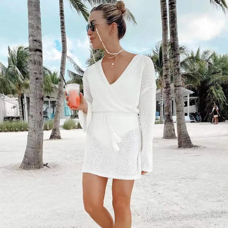 

Sexy V-Ne Knit Top Beach Skirt Bikini Cover up Svel Knitted Dr Beach Vaion Casual Women's Faion Spring 2026
