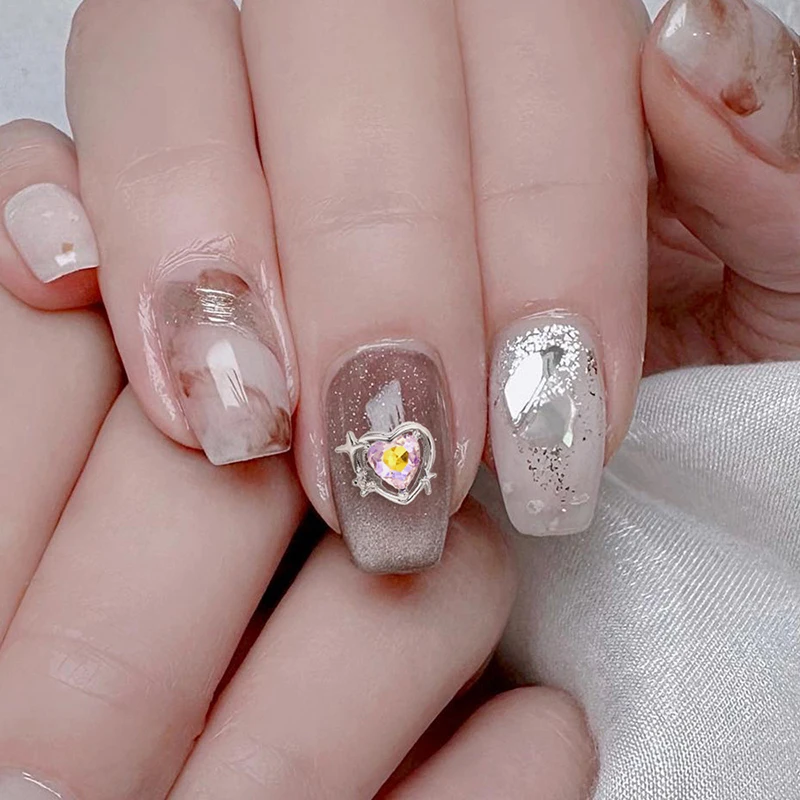 5pcs Luxury Alloy ZIrcon Nail Art Charms 3D Heart Colorful Crystal Rhinestones Nail Decorations DIY Gems Manicure Accessories