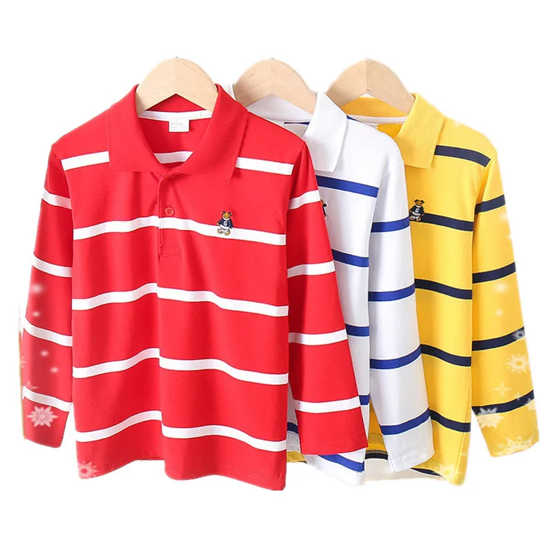Spring Autumn For 3-14Years Children Cotton Striped T Shirts Kids Boys Long Sleeve T-Shirts Breathable Teen POLO Shirts