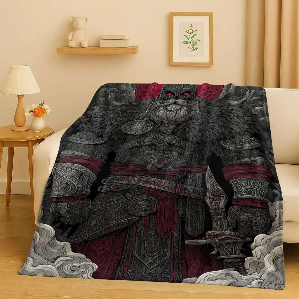 Classic Nordic Viking Totem Vegvisir Rune Valhalla Valknut Flannel Blanket,Ultra Soft Plush Throw for Home Bedroom Bed Sofa Kids