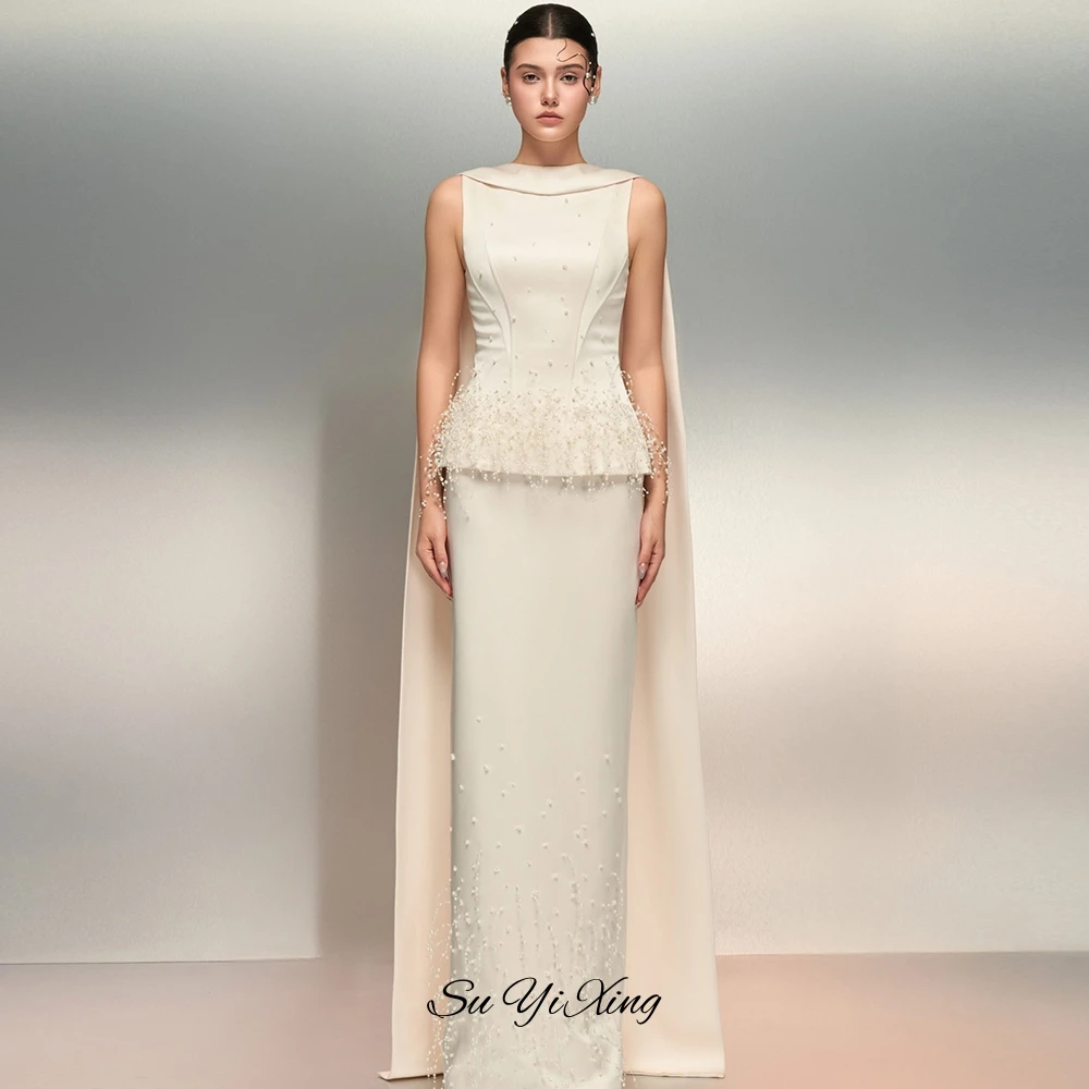 

Classic O-Neck Jersey Celebrity Gowns Exquisite Beading Straight Evening Dress Customized Simple Zipper Back Party Dresses