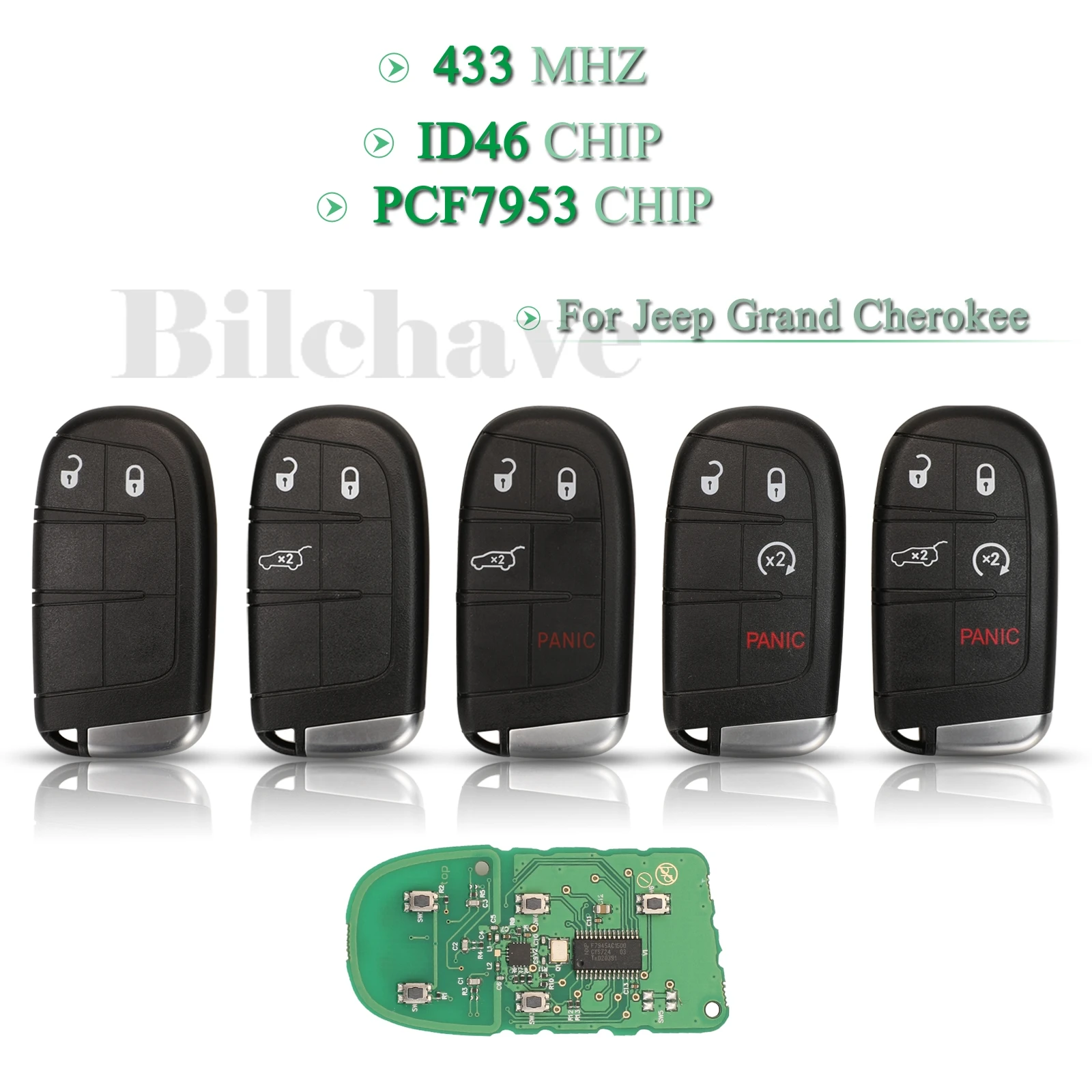 

jingyuqin 5pcs For Jeep Grand Cherokee 2014 - 2019 FOB 2/3/4/5 Buttons Smart Remote Car Key 433MHz ID46 PCF7953 Chip With Blade