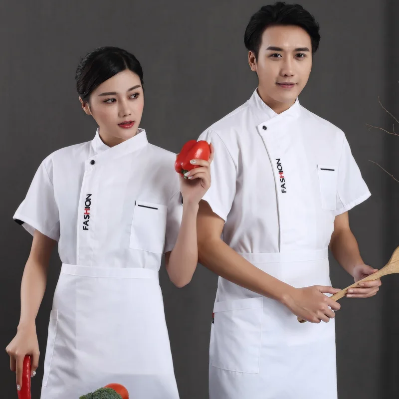 Chef-Kok Uniform Met Korte Mouwen Hotel Keuken Met Halve Mouwen Chef-Uniform Cake Bakken Gebak Kok Kantine Werkkleding Zomerkleding