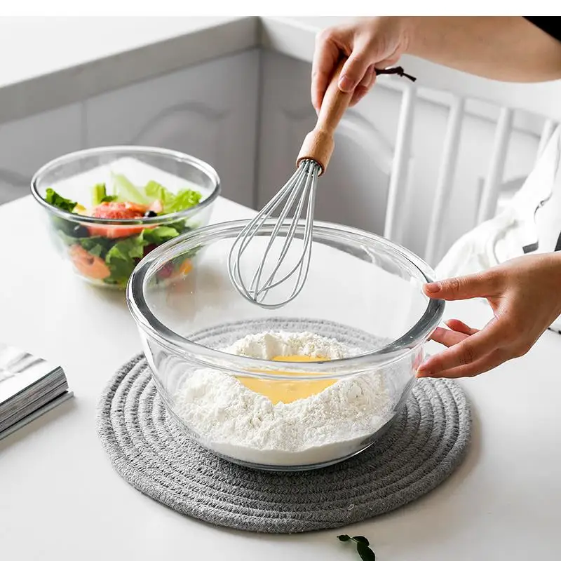 8 Inch Heat-resistant Glass Bowl Transparent Thickened Salad Baking Household Egg Beating Cake Kitchen Supplies