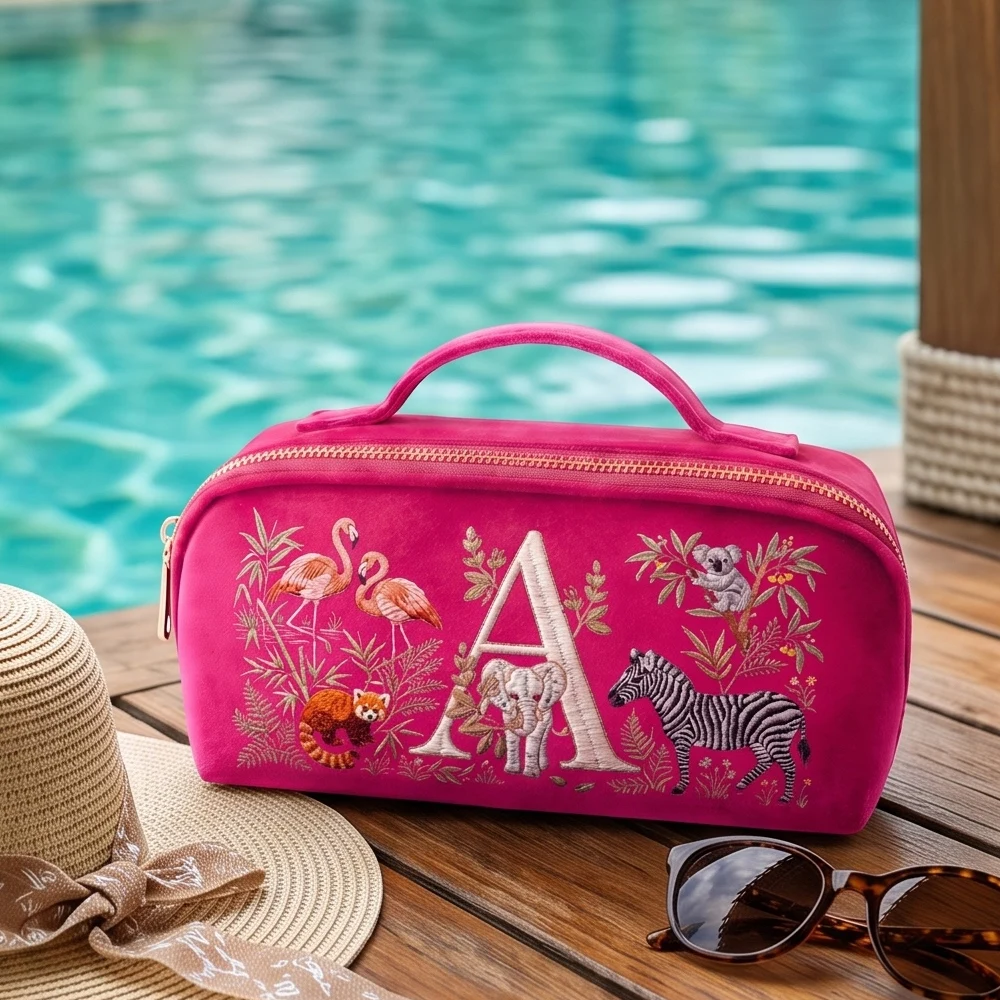 Big Space Velvet Cosmetic Bag Luxury Travel Makeup Organizer For Women Pouch Women's Luxury Makeup Bag Imitation Embroidery