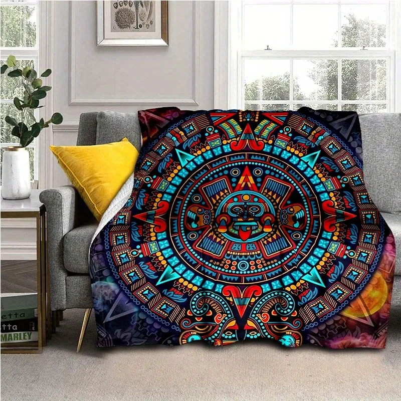 Mayan Totem Art Print Throw Blanket Soft Comfortable All Seasons for Sofa Bed Picnic Office Outdoor Leisure