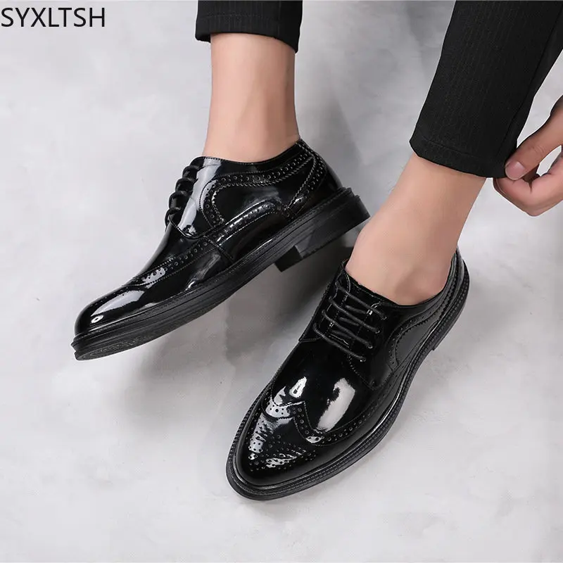 Brogues buty męskie Italiano buty Oxford dla mężczyzn buty ze skóry lakierowanej dla mężczyzn Casual Business Coiffeur оксфорды для мужчин