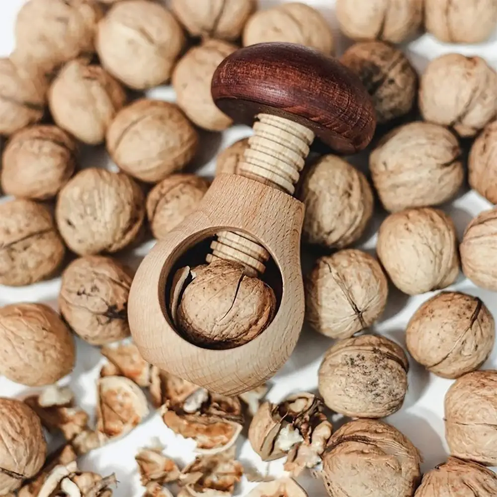 Portable Wooden Nutcracker Mushroom Shaped Multifunctional Walnut Opener Easy Cracking Walnut Plier