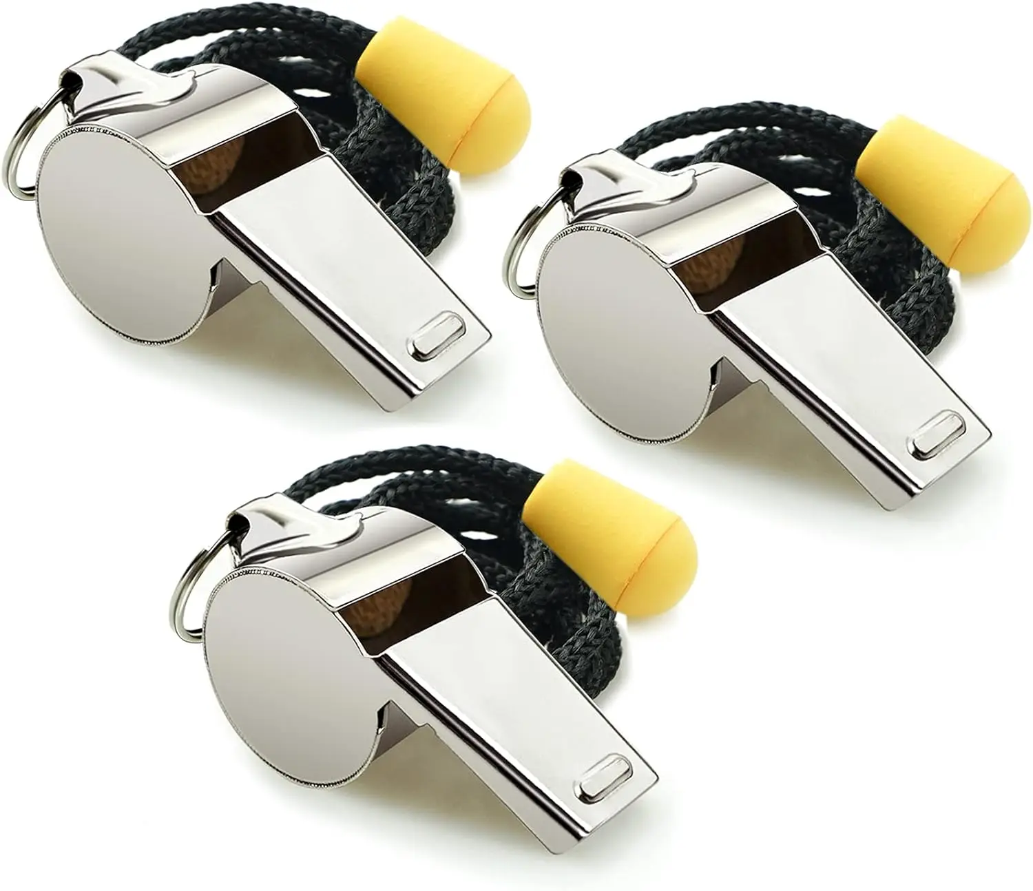 3-Pack Sports Whistles with Lanyard, Loud Crisp Sound for Coaches and Referees