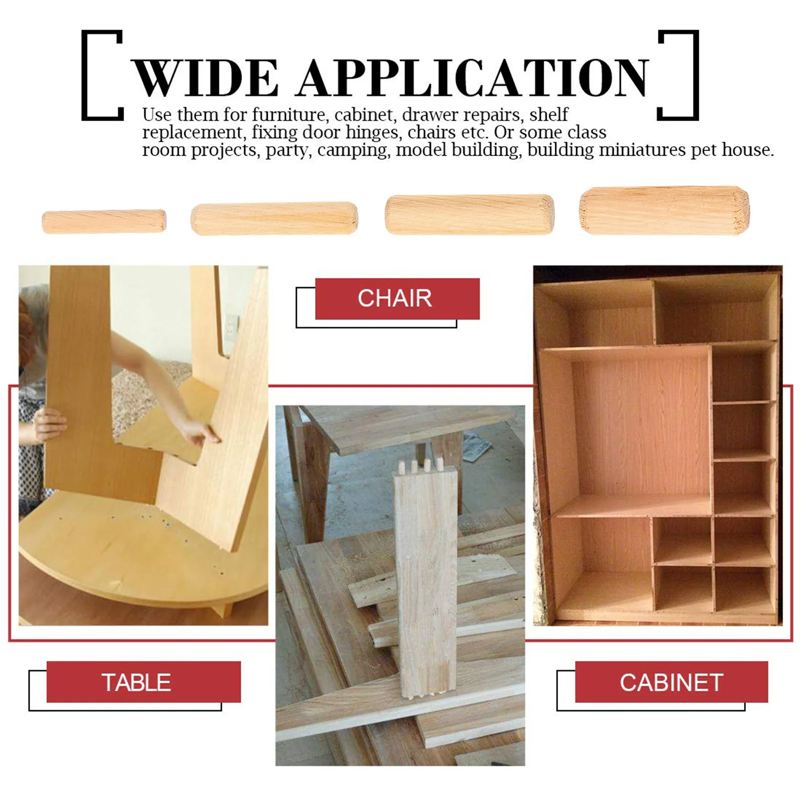 

500Pcs Durable Wooden Dowel Pin Natural Hardwood Furniture Fitting Wood Rods Chamfered Ends Easy Insertion Long Lasting