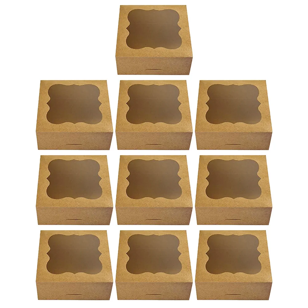 

10 Pcs Bread Kraft Paper Box Bakery Carrier Cookie Boxes Donut Pie Gift Packaging Container Dessert Pastry