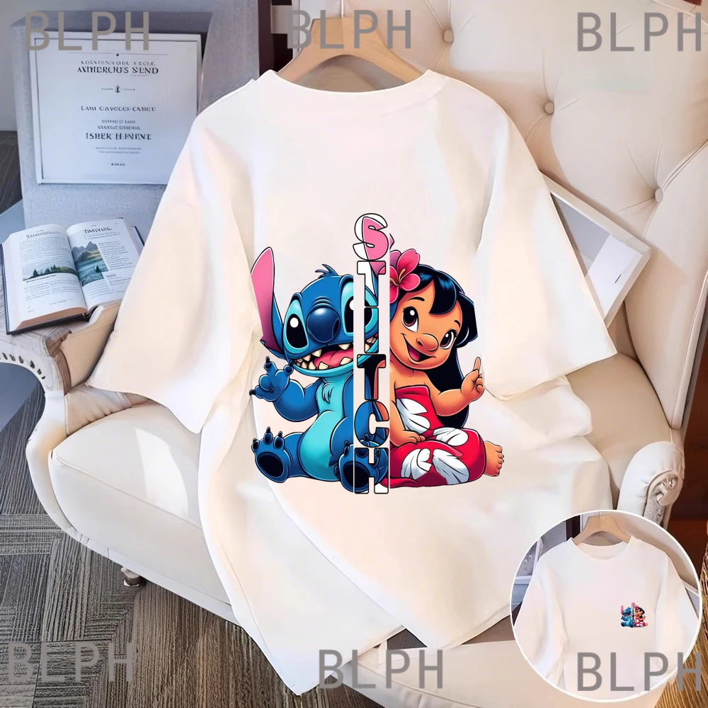 

Новая летняя футболка Disney Stitch для родителей и детей, топ с короткими рукавами для взрослых и детей