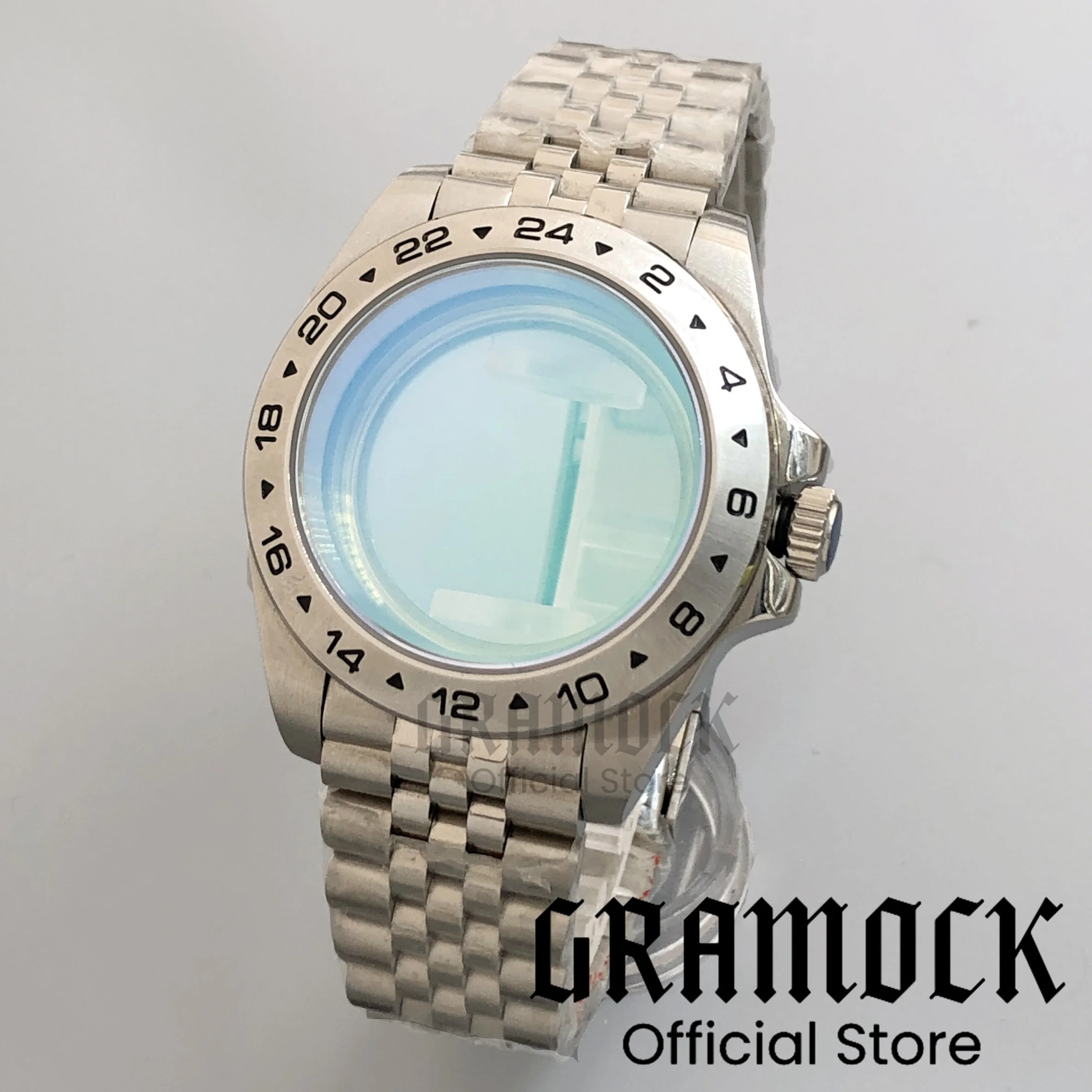 Gramock 40mm Pioneer Silver Case Solid Bezel AR Domed Sapphire Glass New End Link Strap fit NH ETA PT Miyota DG2813 3804 Movemen