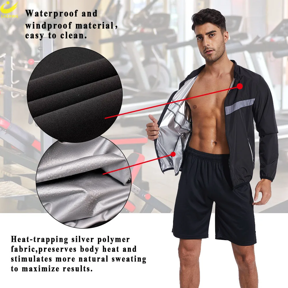 LAZAWG Men Sauna Suit Weight Loss Long Sleeve Sweat Top Leggings Rapid Sweating Tracksuit Body Shaper Fat Burner Sportwear Gym