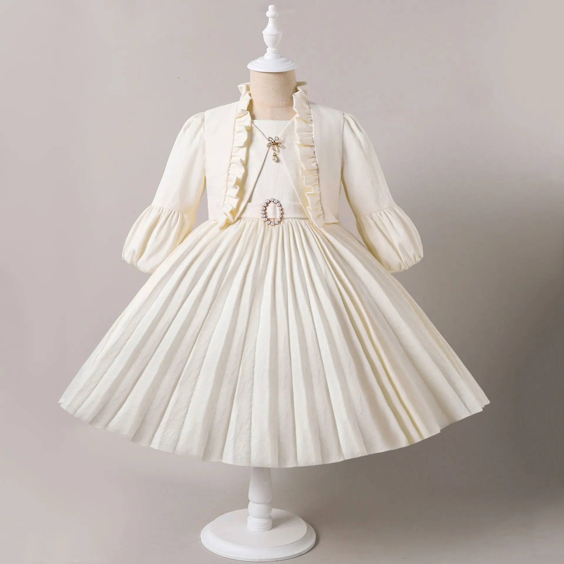 

Элегантное нарядное платье для девочек, 2 предмета, плиссированное, для принцесс, для вечеринок, белое, для детей 3-10 лет