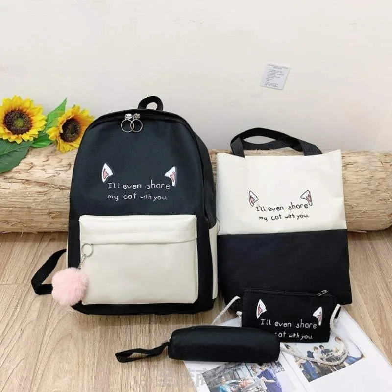 Piece Canvas Schoolbag Set for Girls Children Shoulder Bag New Trend Women Backpack Fashionable Women Backpack