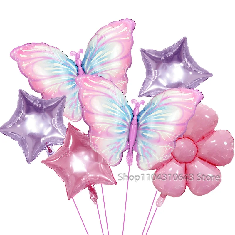 1/3/6 Stück Schmetterling-Folienballons Rosa Gänseblümchen-Blumenballon für Mädchen Frauen Hochzeit Brautparty Geburtstag Party Deko Zubehör – Detail 1