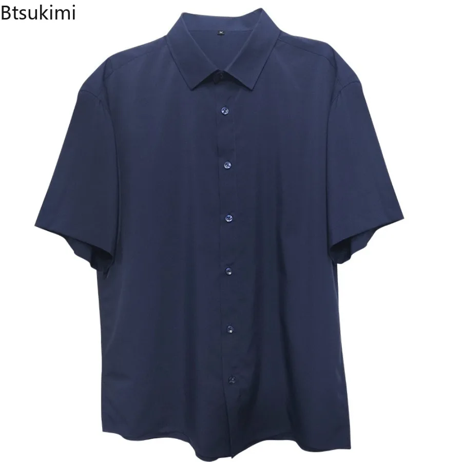 Elegant Men's Shirts Summer Ice Silk Short Sleeve Casual Shirts High Grade Solid All-match Blouses INS Korean Style Men Clothing