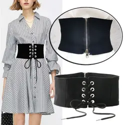 Fashion Women's Corset Belt Black Dress Designer Waistbands Lady New Zipper Cummerbunds Elastic Wide Waist Belts