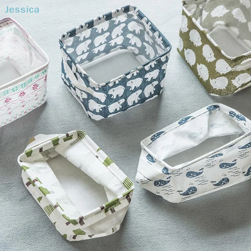 ♥ سلة تخزين أشتات من نسيج القطن والكتان قابلة للطي للمنزل وغرفة النوم والخزانة (الدب القطبي/المتقلب/تصاميم منقطة بولكا)