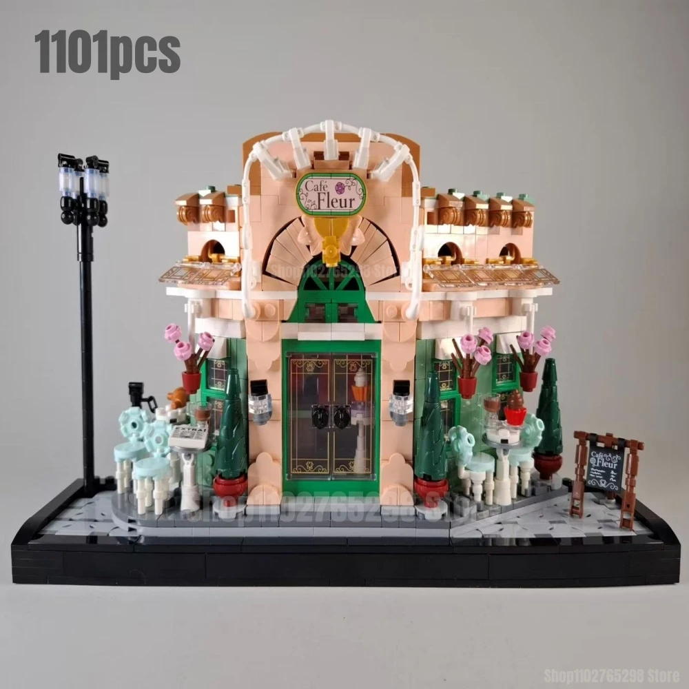 カフェショップシリーズフレンチカフェビルディングブロックストリートビュー建築都市mocレンガのおもちゃ子供の誕生日ギフト