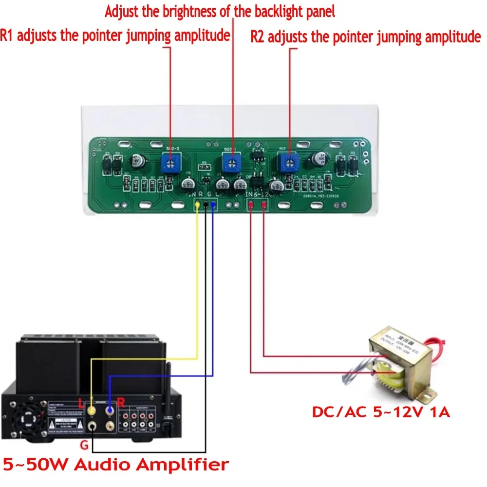 لوحة مضخم صوت ستيريو بمؤشر مزدوج VU متر ، مؤشر مستوى الصوت ديسيبل ، إضاءة خلفية قابلة للتعديل مع سائق ، أصفر وأبيض