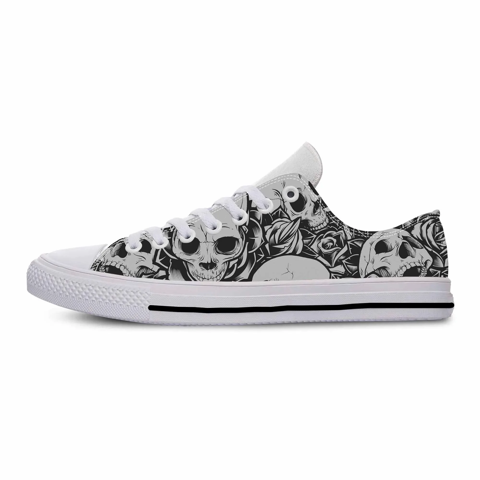 Gula tengkorak Paisley kerangka Goth Gothic horor kasual sepatu kain atasan rendah nyaman bernapas 3D cetak Sneakers Pria Wanita