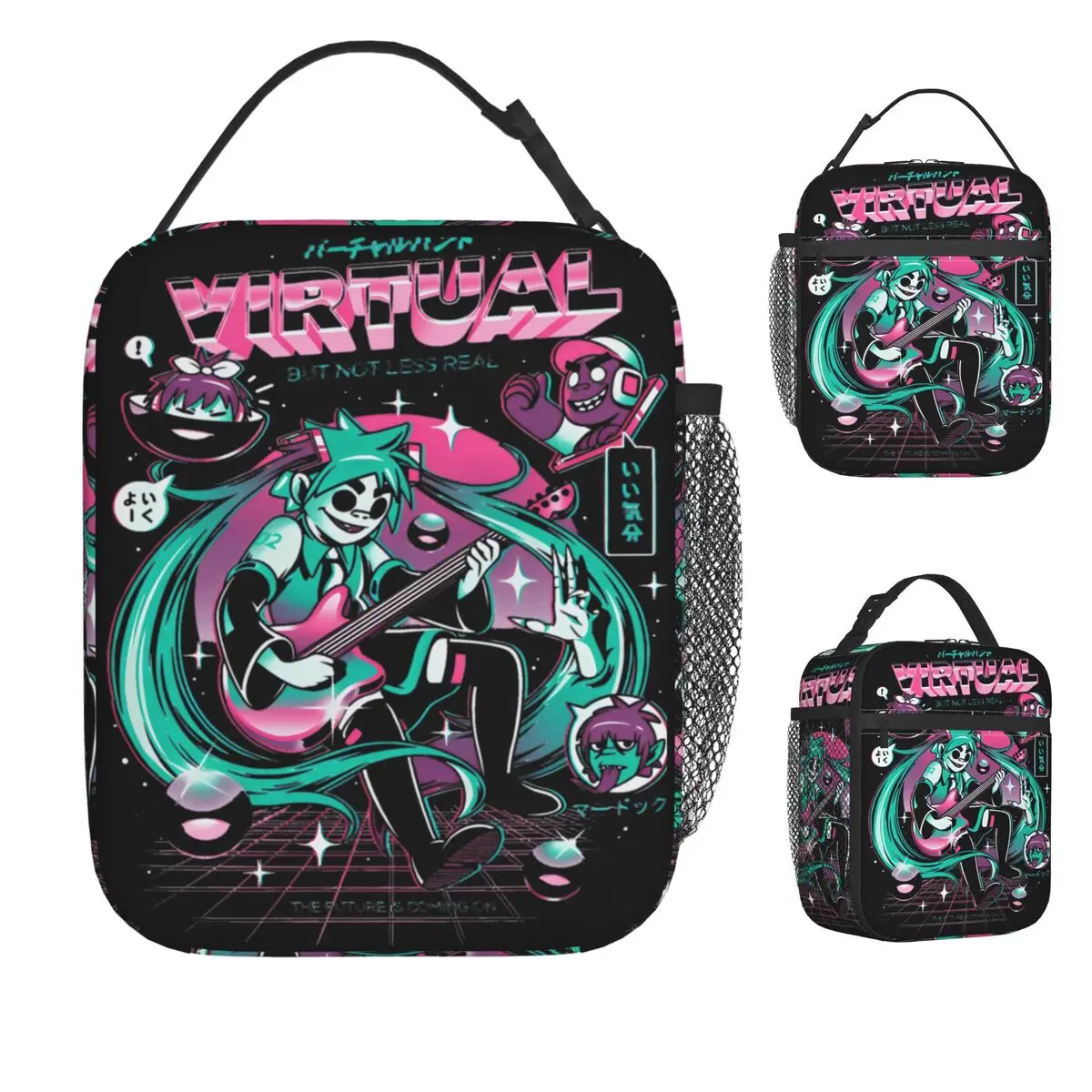 الظاهري الفرقة الغوريلاز الشرير الصخرة حقيبة الغداء العمل صندوق الغداء للجنسين عادية الرسم حمل أكياس الغذاء حقيبة للحفاظ على البرودة مقاوم للماء #1