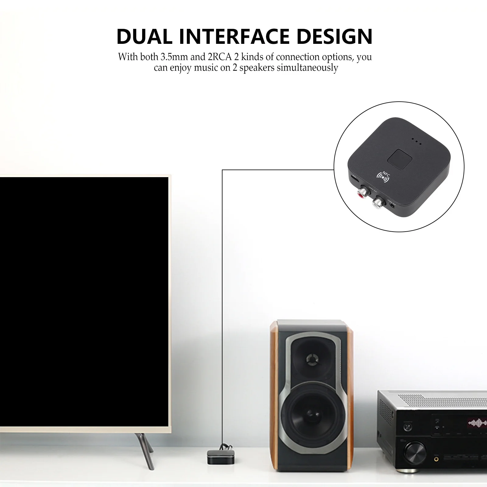 

Receiver Nfc Adapter Wireless Audio Receiver For Car .5Mm Dual Output 10M Range Portable