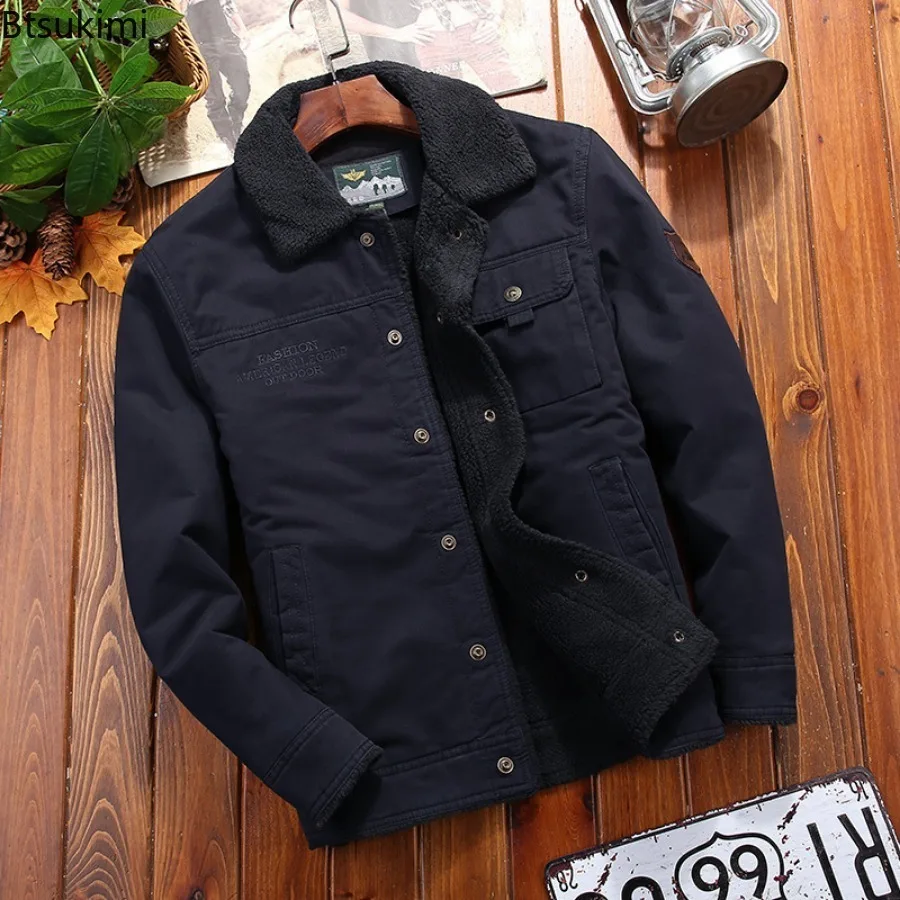 Jaket Lapel katun Retro pria, jaket kerah beludru tebal hangat serbaguna nyaman kasual mode musim dingin