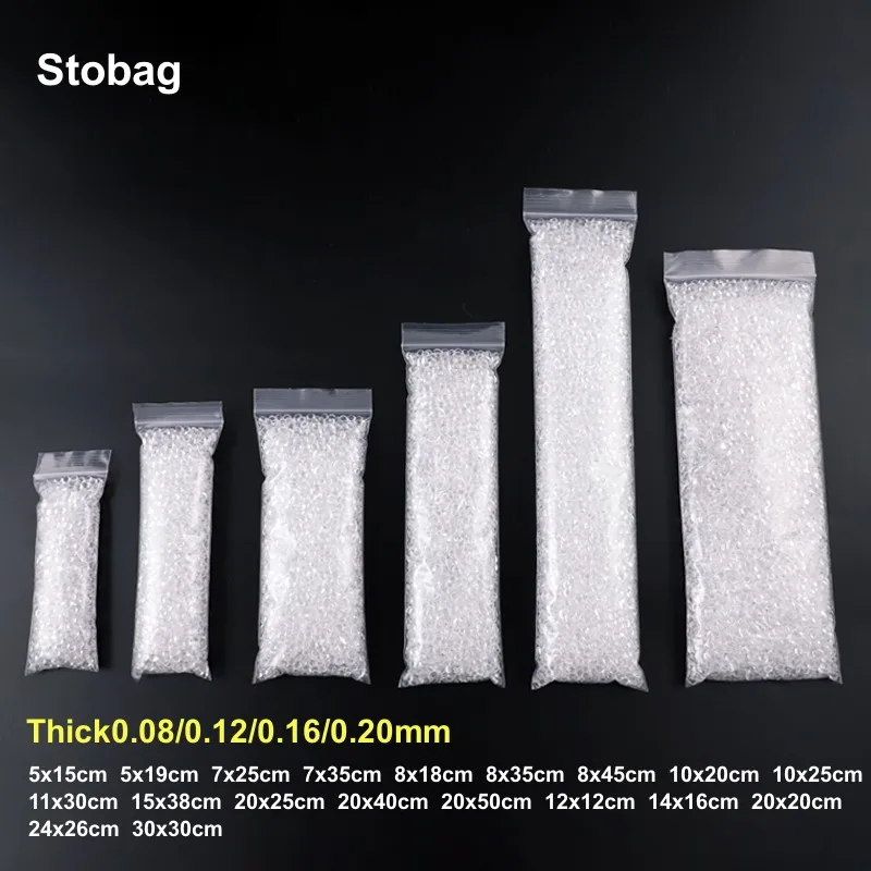 StoBag 100pcs PE Transparent Ziplock Bags Long Self-sealing Clear Food Packaging Pouches Plastic Storage Waterproof Reusable